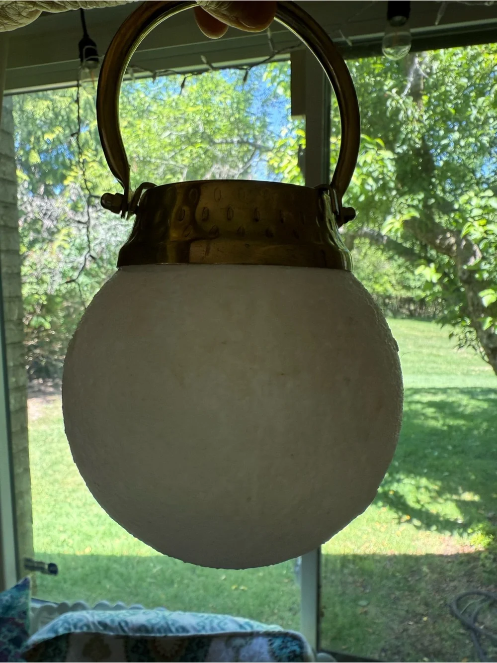 Brass-Accented White Globe Hanging Lantern